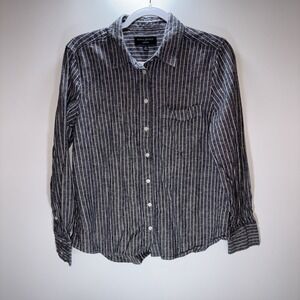 Banana Republic Linen Blend Black Stripe Size Medium Coastal Resort Timeless